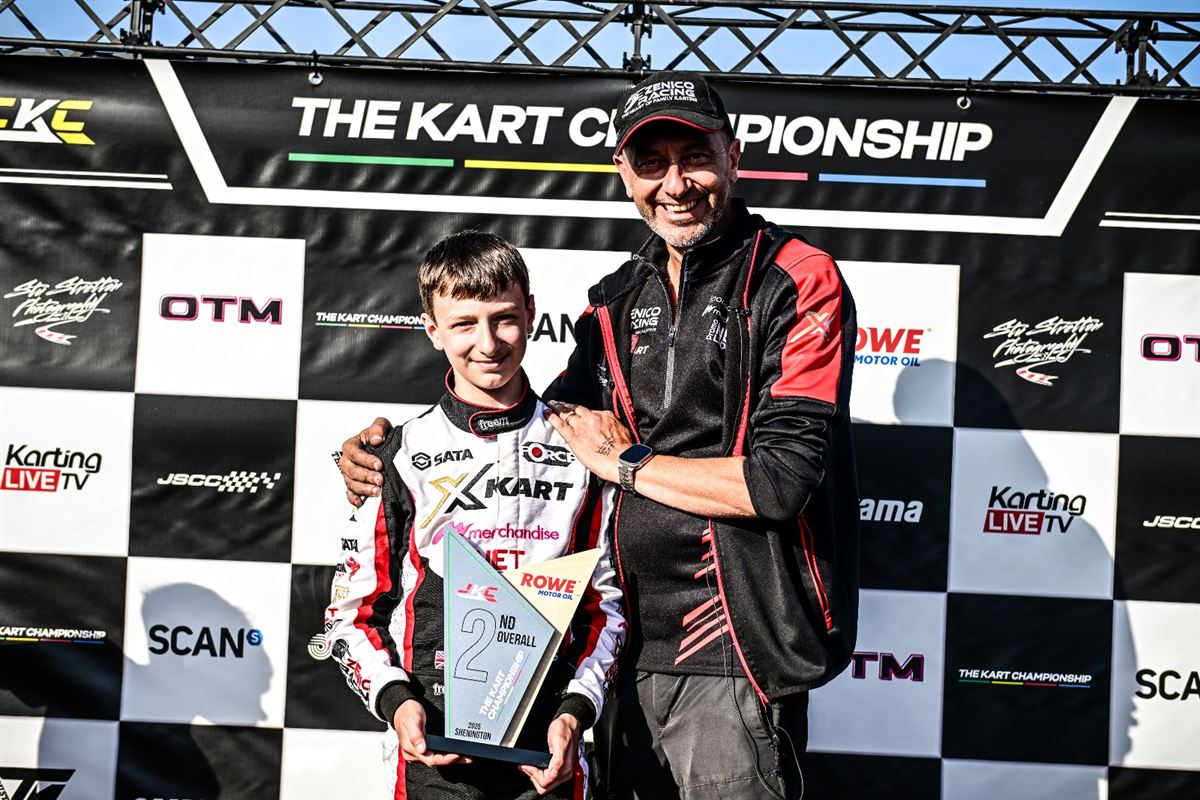 Zak Jennings and his dad Andy on the podium at The Kart Championship