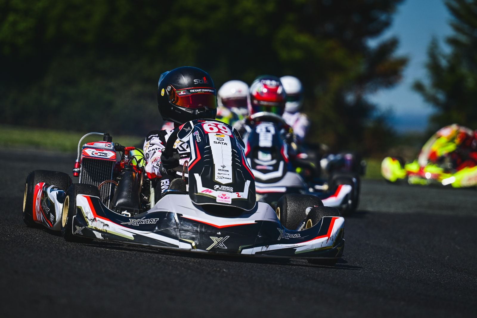 Zak Jennings leading a pack of karts in his X-Kart at The Kart Championship